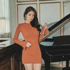 Crew-neck Slit-sleeve Bodycon Dress