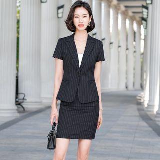 Short-sleeve Pinstriped Blazer / Pinstriped Pencil Skirt / Pinstriped Straight Leg Pants / Camisole Top / Set