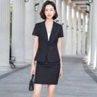 Short-sleeve Pinstriped Blazer / Pinstriped Pencil Skirt / Pinstriped Straight Leg Pants / Camisole Top / Set
