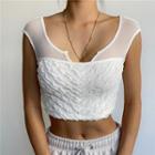 Cap-sleeve Mesh Panel Crop Top