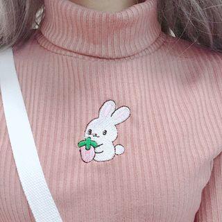 Turtleneck Rabbit Embroidered Long-sleeve Knit Top