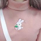 Turtleneck Rabbit Embroidered Long-sleeve Knit Top