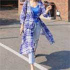 Checked Long Robe Cardigan With String