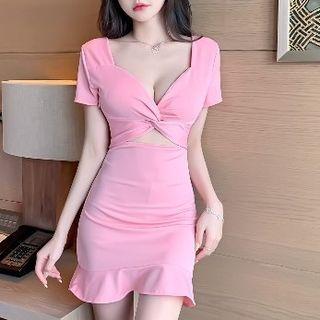Cutout Ruffle Trim Mini Bodycon Dress