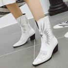 Star Embroidered Chunky Heel Short Boots