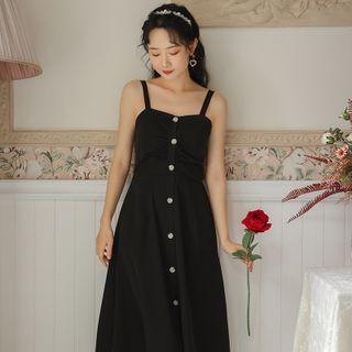 Wide Strap Midi A-line Dress / Cardigan