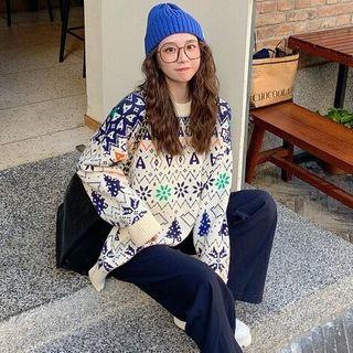 Printed Sweater Beige - One Size