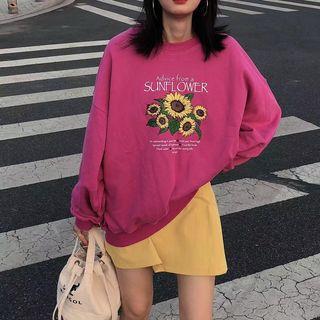 Printed Long Sleeve Hoodie Light Purple - One Size
