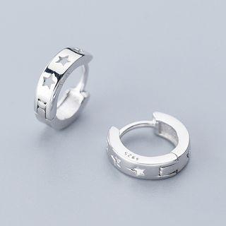 925 Sterling Silver Rhinestone Star Hoop Earring 1 Pair - S925 Silver - Earrings - One Size