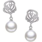 Rose Rhinestone Faux Pearl Dangle Earring 1 Pair - Silver - One Size