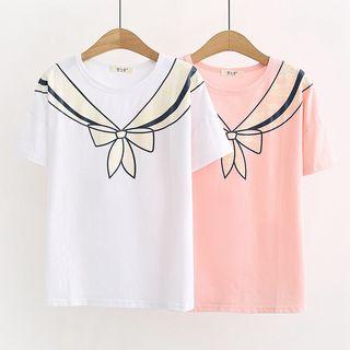 Short-sleeve Ribbon Print T-shirt