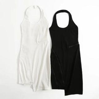 Halter-neck Zip-accent Bodycon Dress