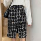 Slit Mini A-line Tweed Skirt