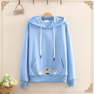 Cat Embroidered Hoodies With Front Pocket