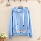 Cat Embroidered Hoodies With Front Pocket