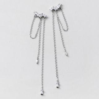 Non-matching Rhinestone Chained Fringed Earring