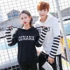 Couple Matching Mock Two-piece Striped Panel Hoodie