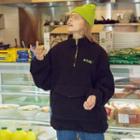 [r:lol] Letter-embroidered Sherpa-fleece Anorak Pullover