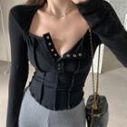 Long-sleeve Henley T-shirt Black - M