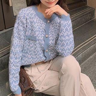 Faux Pearl Button Tweed Cardigan