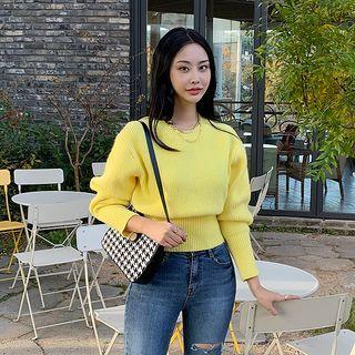 Bishop-sleeve Cropped Knit Top