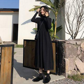 Mock-turtleneck A-line Midi Knit Dress