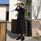 Mock-turtleneck A-line Midi Knit Dress