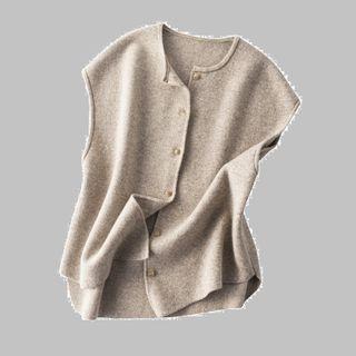 Single-breasted Knit Vest Khaki - One Size