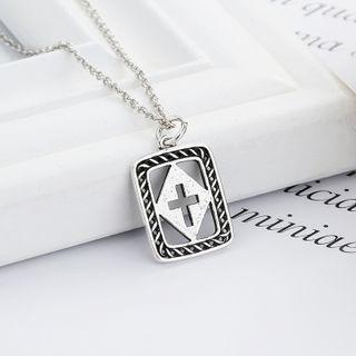 925 Sterling Silver Cross Pendant Necklace With Necklace - Set - Dark Silver - One Size