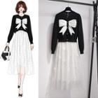 Set: Bow Cardigan + Midi A-line Skirt