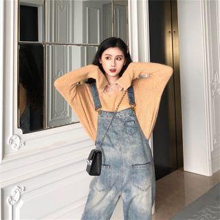 Plain Knit Top / Washed Denim Dungaree