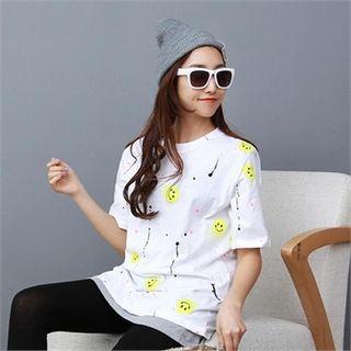 Paint-splatter Smile Pattern T-shirt