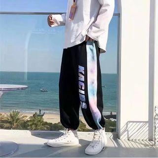 Lettering Drawstring-cuff Loose Fit Pants