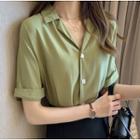 Square Buttoned Short-sleeve Blouse