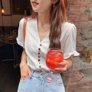 V-neck Short-sleeve Blouse Blouse - One Size