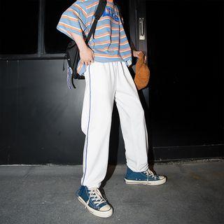 Contrast Trim Wide-leg Pants With Bungee Cord