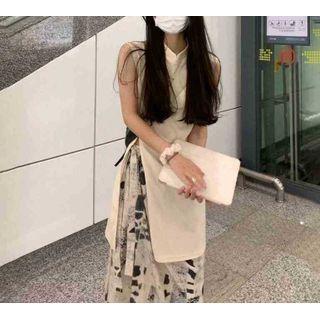 Set: Sleeveless Blouse + Tie-dyed Midi A-line Skirt