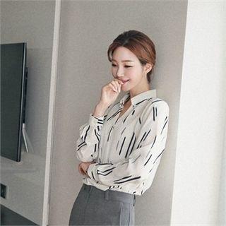 Faux-pearl Buttoned Patterned Blouse