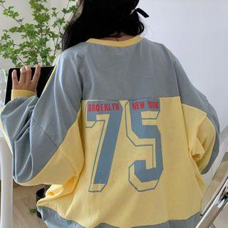 Two Tone Loose-fit Long-sleeve Lettering Sweatshirt