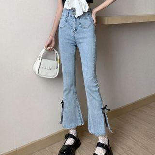 High-waist Side-slit Cropped Boot-cut Pants