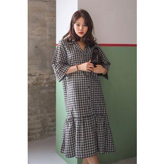 3/4-sleeve Checked Shirtdress