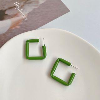 Square Hoop Earring 1 Pair - S925 Silver - Green - One Size