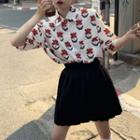 Short-sleeve Floral Shirt / Mini A-line Skirt