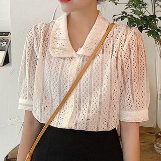 Lace Cutout Shirt White - One Size