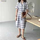 Plaid Short-sleeve Shirt Dress As Shown In Figure - One Size