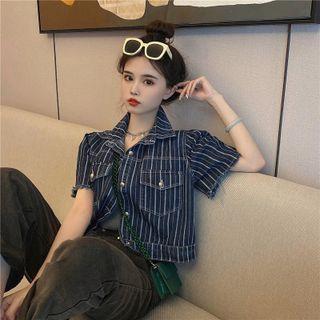 Short-sleeve Striped Denim Jacket