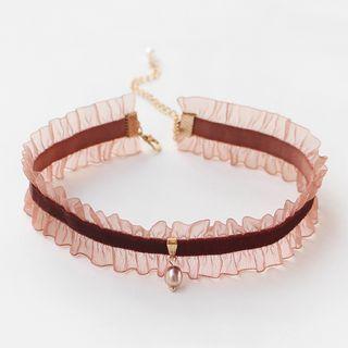 Faux Pearl Pendant Frilled Trim Choker As Shown In Figure - One Size