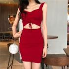 Wide-strap Open Front Sheath Dress