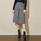 Pleated-front Houndstooth Skirt