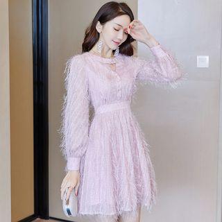 Long-sleeve Fringed Mini A-line Dress